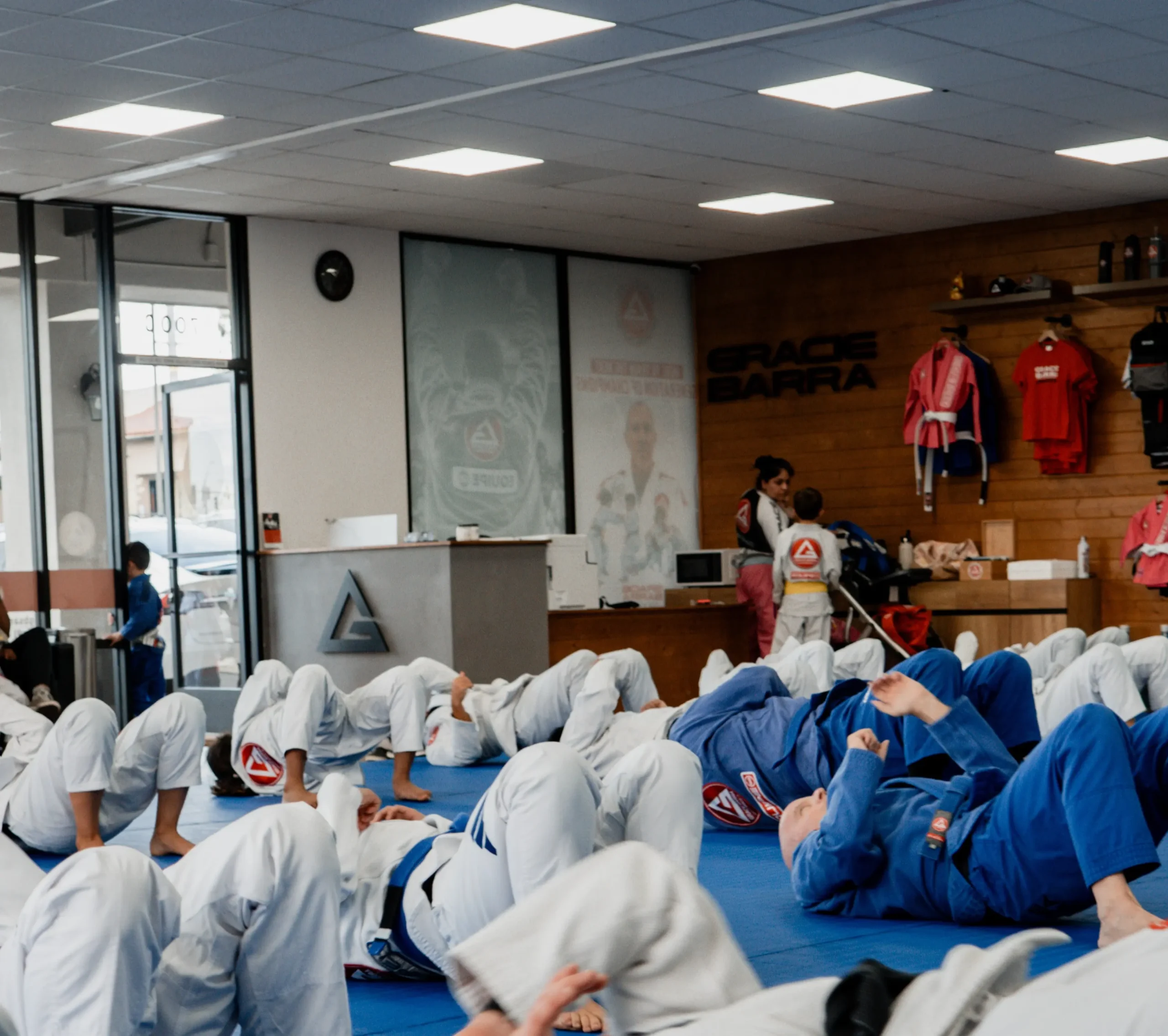 Join the Gracie Barra San Marcos BJJ Community Group photo of the Gracie Barra San Marcos Jiu-Jitsu team inside our modern martial arts facility